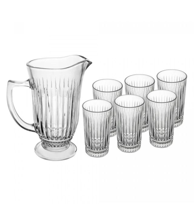 CJ JARRA COM 6 COPOS DE VIDRO DELI DIAMANTE 1L/300