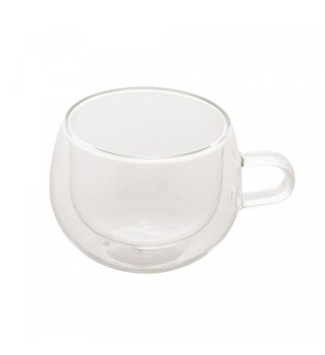 CJ 2 XICARAS P/CAFE E CHA DUPLA PAREDE DE VIDRO BOROSSILICATO RESISTENTE A CALOR 240ml